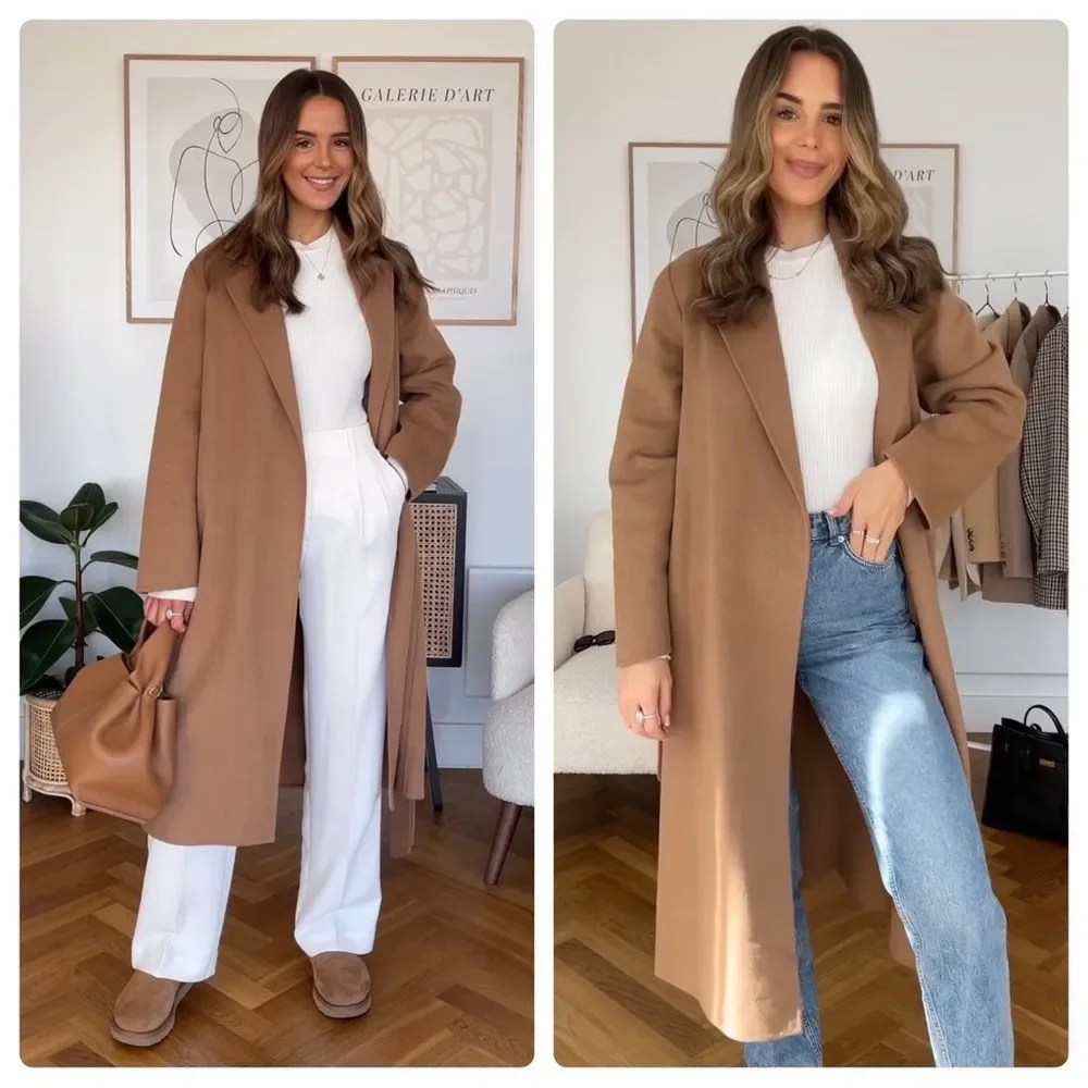 Mango Wool Blend Belted Coat Bloggers Fav New - Picture 2 of 16